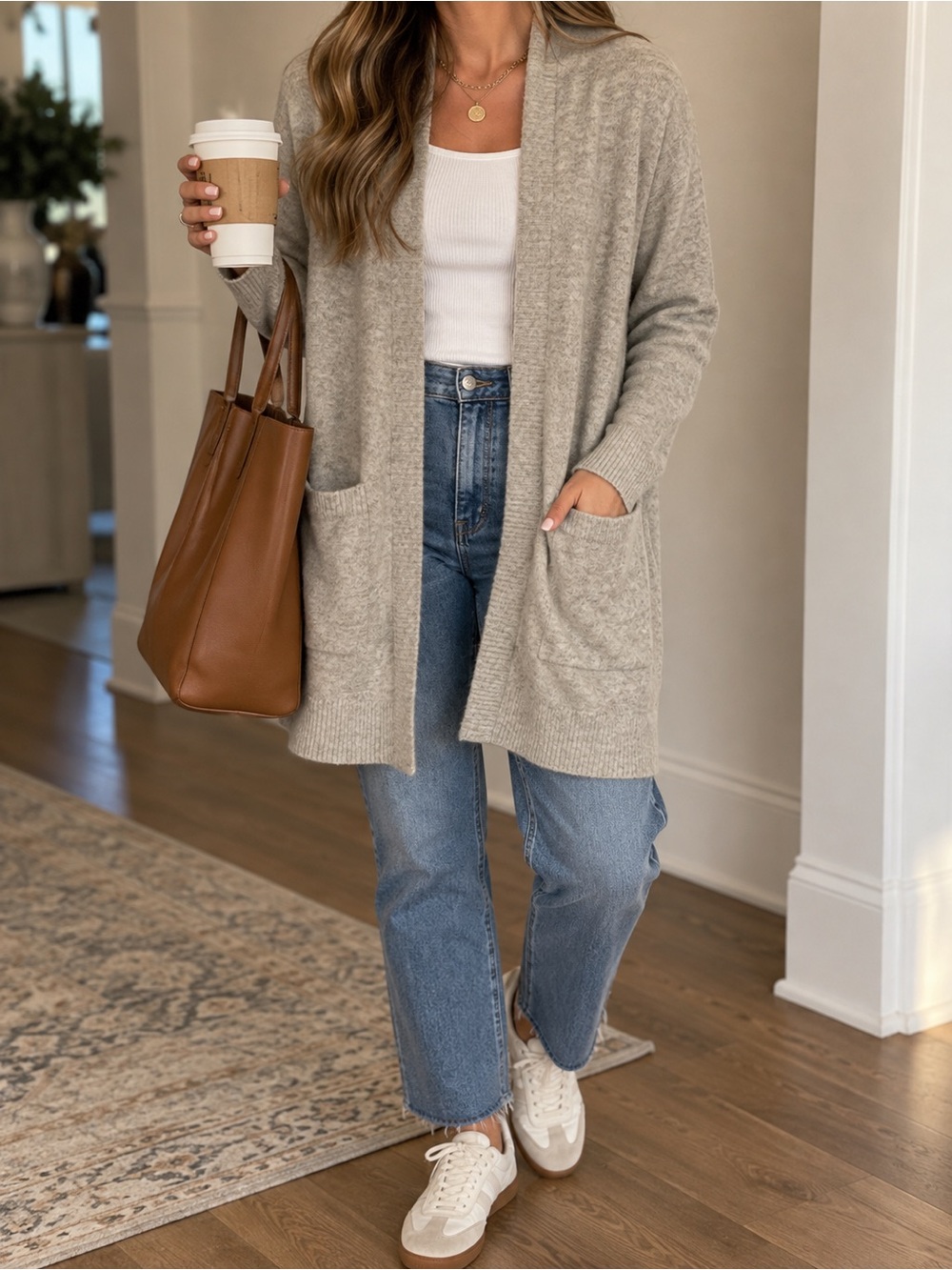 Madewell Gray Longline Open Front Cardigan Sweater Pockets Size Small